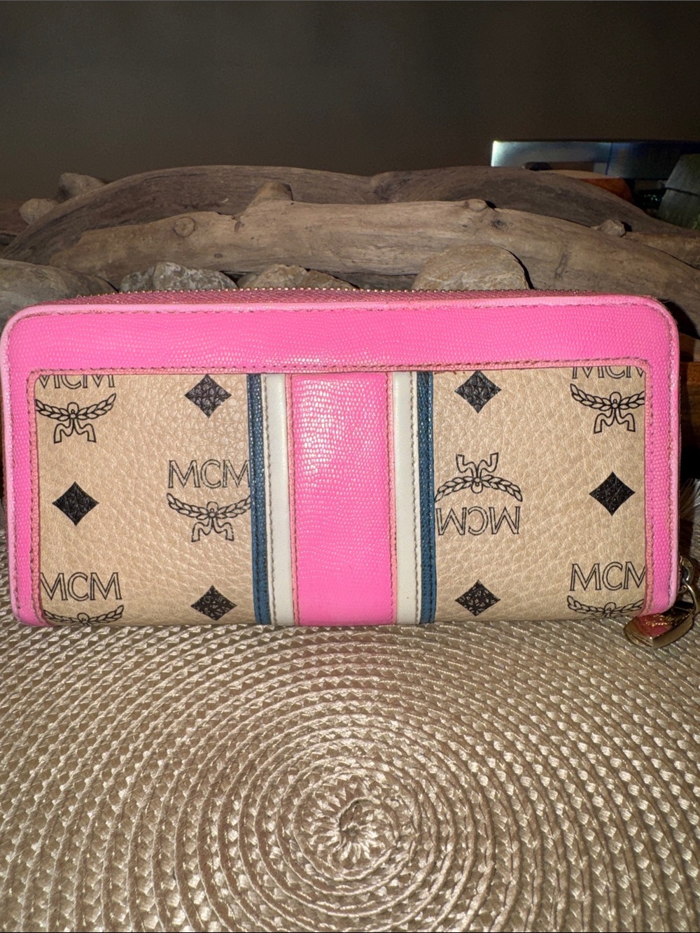MCM Beige Visetos Continental Wallet with Pink Trim and Stripe - Picture 2 of 14